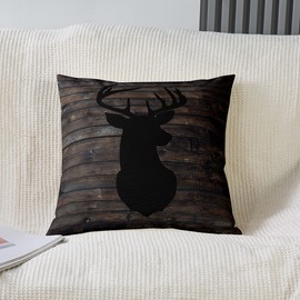 Cute Deer Cushion Cover Set of 2 Cushion Covers Deer Hunting Cushion Covers 40 x 40 cm Cases Home Decor Cushion Cover Antlers Western Farmhouse Black Brown Wild Animal Decorative Cushion for Couch