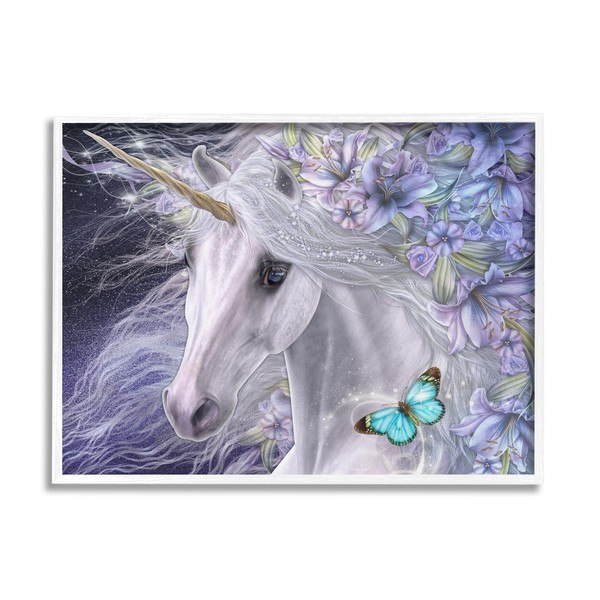 Stupell Industries Lillicorn Purple Floral Unicorn Framed Giclee Art by Laurie Prindle