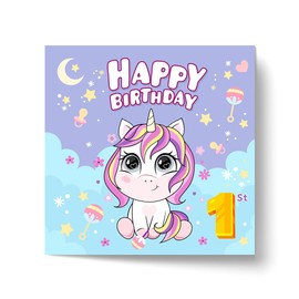 Papa Prints 1st Birthday Card Girl (145 x 150 mm) Daughter Birthday Cards with Envelope Happy Birthday Card Unicorn Birthday Card