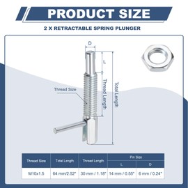 PATIKIL Retractable Indexing Plunger Pin, 2 Pcs M10x1.5 Stainless Steel Spring Safety Pin Spring Loaded Latch Telescopic Locking Pin with L-Handle for Industrial Equipment