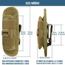 MUCHER 2 Pack Tactical Torch Holster Bag 360 Degree Rotating Molle Torch Bag Small Torch Holder Belt Holder Bag for Outdoor Hiking Hunting Camping Training (Khaki)