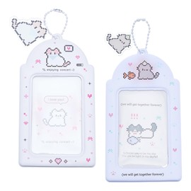 NICENEEDED 2PCS Kpop Photocard Holder 14 X 7.5CM Cute Cat Keychain Y2K PhotoCard Holders ID Bus Card Accessories