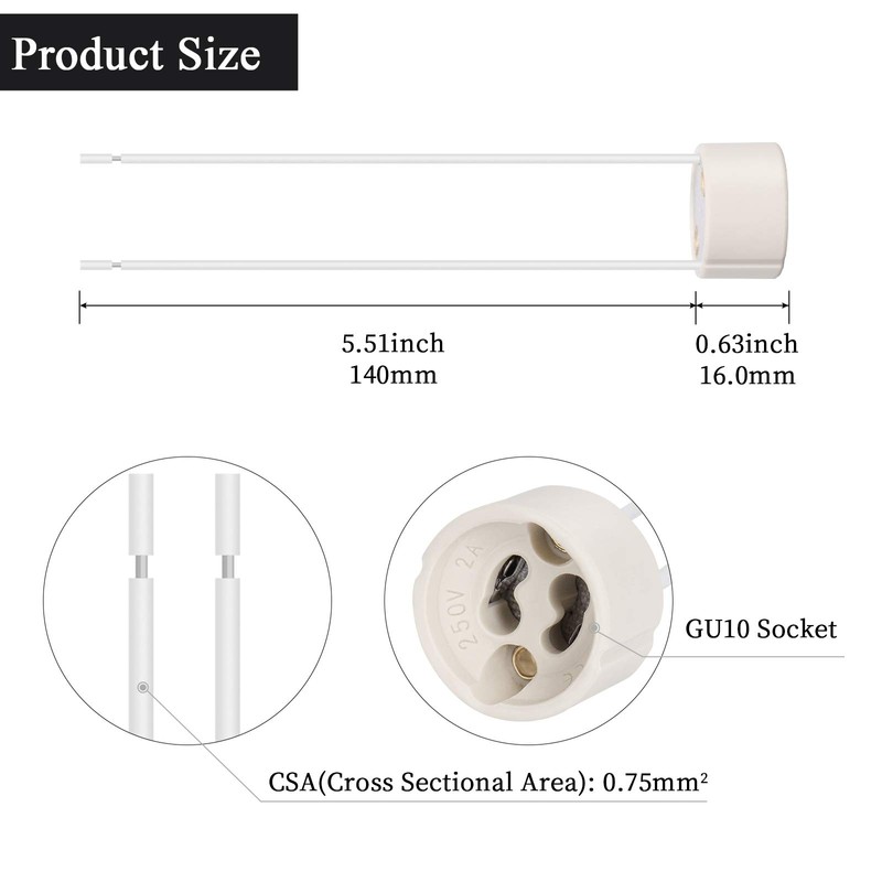 DiCUNO GU10 Lamp Holder 0.75mm² Silicon Wire GU10 Connector Ceramic