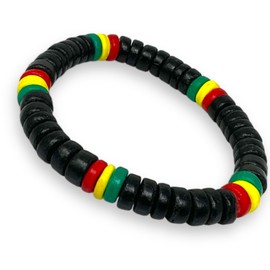 Rasta Bracelet - Handcrafted Bracelet - Rasta Jamaican Bracelet Rasta Leather Bracelet Peace Bracelet - Black Leather Bracelet (Bracelet - Wood & Leather)