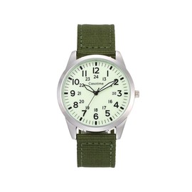 Casotime Tactical Military Watch for Men Field-Tested Analog Quartz with Green Luminous Dial 30M Water Resistant Silver Case Green Nylon Band & Second Hand | Unisex Army Sport Wristwatch