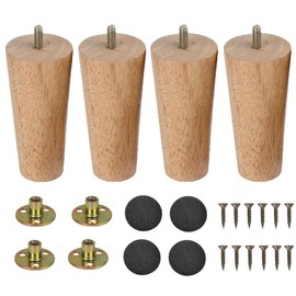 LCOUACEO Furniture Feet, Wooden Table Legs, Pack of 4, Conical Furniture Legs, Replacement 12 cm Sofa Feet, Wooden Legs for Furniture, Cabinet Legs, Cabinet Feet with Mounting Plate, Rubber Pads for