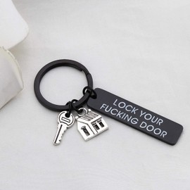 MYOSPARK Lock Your Fucking Door My Favorite Murder Hotel Keychain SSDGM True Crime Gift Housewarming Gift For Friends (Lock Your Fucking Door Black)
