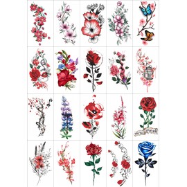 Womaha Flower Series 20 Sheets Color Temporary Tattoos for Women and Girls Fake Tattoo Stickers