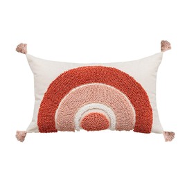 AGOKABA Mauve Pillow Cover Watermelon Red Cotton Woven Tufted Lumbar Pillow Cover 12x20 inch Boho Rainbow Pillow Semicircle with Tassels Decorative Pillowcase Rectangle Cover for Couch Bed(F)