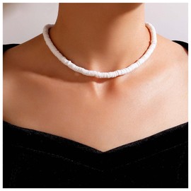 Inilbran Boho Heishi Surf Choker Necklace Heishi Pearl Choker Necklace Vinyl Disc Bead Necklace Chain Vinyl Bead Collar Necklace Chain Jewellery for Women and Girls, Alloy. Durable