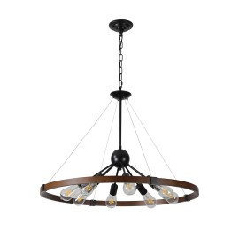 Ship From USA, 32" Rustic Industrial Chandelier, 8-Light Farmhouse Pendant Lighting Fixture with Metal and Wood Finish (No Bulb)Design Style: Modern, Lamp Power(W): 15, Product Size: 80*80*95cm