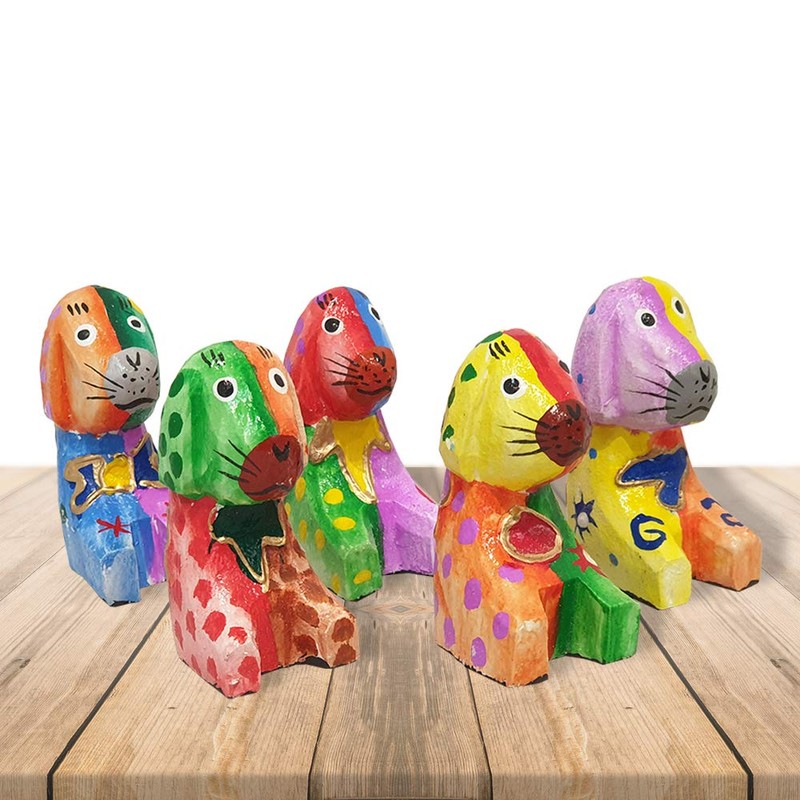 VIE Naturals Abstract Dog Carving Set of 5 Painted