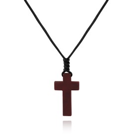 JISHGS Natural Wood Cross Pendant Necklace for Men Women， Cross for Car Mirror Pendant,Wooden Cross Necklace Gift (Brown)