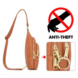 INICAT Crossbody Sling Bags Fanny Packs Leather Purses Chest Bag for Women(Brown Genuine Leather)