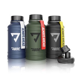 ABOVE. Trinkflasche Edelstahl 1.3L oder 2.2L I Gratis Klappverschluss I BPA-FREI Water Jug I auslaufsicher & robust I Metall Flasche 2L für Sport & Outdoor I Keine Thermosflasche (Olive, 1.3L)