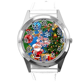 TAPORT White Leather Round Quartz Watch for Christmas Fans E1