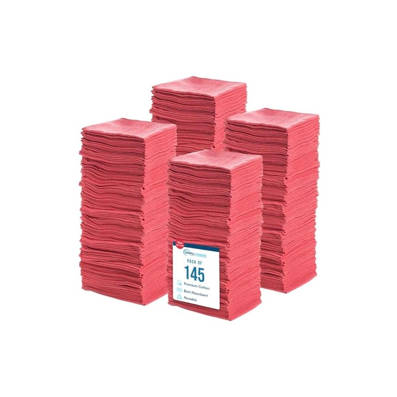 Simpli-Magic Cotton Shop Towels, Commercial Grade, Red, 145 Pack, Size: