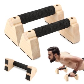 Wooden Push Up Stands & Handstand Parallettes Bars, Solid Wood Push Up Handles with Non-Slip Base for Home Gym, Calisthenics & Strength Training(Wood Color,Size:7.87inch)