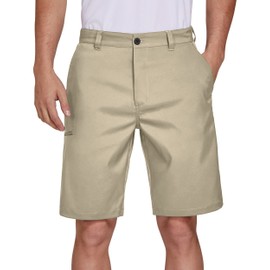 PULI Men's Dress Shorts Golf Hiking Stretch 10 Inch Inseam Flat Front Casual Classic Travel with Pockets Khaki 42