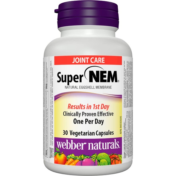 Webber Naturals Super NEM, 30 Capsules, Natural Eggshell Membrane for Support of Joint Pain and Stiffness, Non-GMO, Gluten and Dairy Free