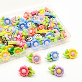 SamHeng 50 Stück Dekorative Blumen Reißzwecken Bunt Sonnenblume Push-Pins Niedliche Pinnnadeln Markierfähnchen Reißnägel für Handwerke Bulletin Board Korkplatte Wandkarten Landkarte Fotos