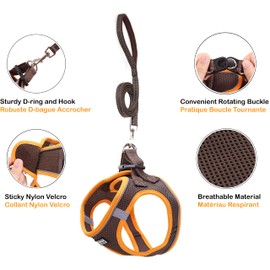 JdotMIN No Pull Dog Harness and Leash Set, for Extra Small to Small Breed, Lightweight Breathable Reflective Strips, Kitten Puppy Harness, Easy Control, Step in Pet Vest Jacket (Brown, M)