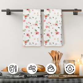 YLZlhb Spring Flowers Theme Kitchen Towels Set of 2, Pretty Pink Floral Hand Towels for Girls College Dorm Bathroom Kitchen, Farmhouse Spring Wildflower Tea Towels Hand Towels 16x24 Inch