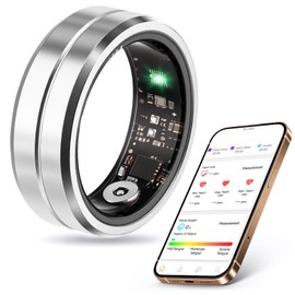 momots Smart Ring for Fitness & Health Tracking,Heart Rate/Blood Oxygen Monitor,5ATM Waterproof,Sleep Analysis, Pedometer-No APP Subscription Compatible with iOS&Android (Silver, 9)