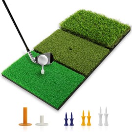 Golf Practice Mat 3-in-1 Turf Golf Hitting Mat for Swing, Putting & Chipping | Portable Golf Training Mat Indoor/Outdoor, Golf Mat with 8 Tees