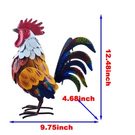 BAENRCY Rooster Statue Small Colorful Metal Mallard Chicken Sculpture Garden Decoration Metal Yard Art for Patio Lawn Backyard Outdoor Decoration