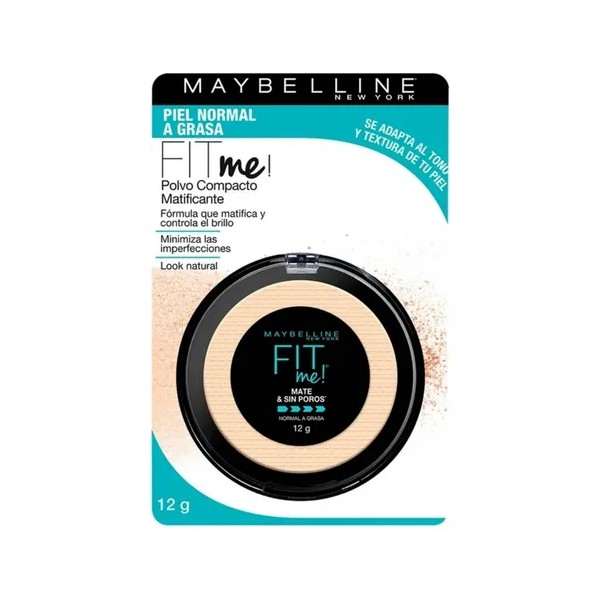 Maybelline Base Maquillaje Polvo Fit Me, 12 gr, matifica y