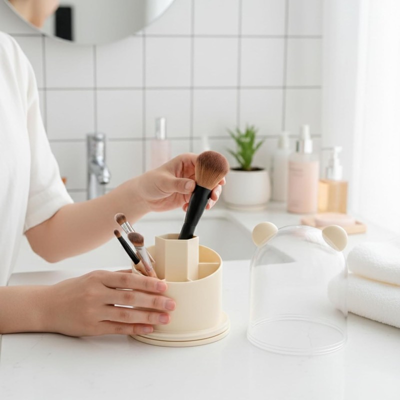 Organizador de Brochas con Diseño de Gatito, Porta Maquillaje Multisusos