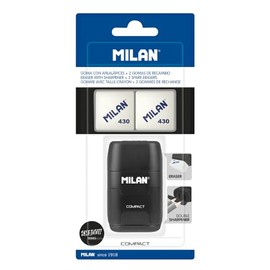 MILAN® Blister Pack of Sharpening Compact Special Series Shadow + 2 Replacement Rubbers