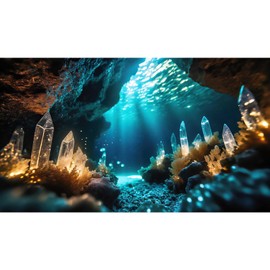 Riivvdise Aquarium Background Under Water Cave with Crystal Terrarium Backdrop Cave Style Rock Sunlight Rays Fish Tank Background Reptile Habitat Backdrop Wallpaper Poster Decor Vinyl 72x16in