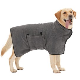 HezzLuv Bathrobe for Dogs, Microfibre Dog Bathrobe for Medium and Large Dogs, Super Absorbent Pet Drying Coat, All Year Round Quick Drying Dog Towel (Grey, M)