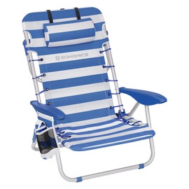 SONGMICS Portable Backpack Beach Chair, 331 lb Capacity, 4 Angles Adjustable Backrest, 2 Side Pockets, Towel Bar, Blue and White UGCB62BU