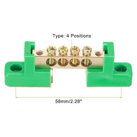 sourcing map 1 Pcs 4 Positions Bridge Design Terminal Bus Bar Terminal Block Brass Wire Screw Grounding Strip for Electrical Distribution Green 70x12x22mm