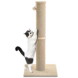 Cat Craft Cat Scratching Post Large Reticulate Carpet Scratching Post for Indoor Cats, Tall Cat Scratch Post, Carpet Cat Scratcher with Replaceable Toys, Sturdy Base, Large, Beige
