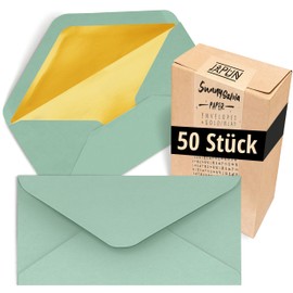 Japun Envelopes DIN Long 220 x 110 mm Inside Gold Outside Green Pack of 50