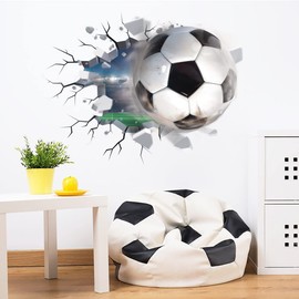 TOARTi 3D Football Wall Stickers,Football Wall Decals for Boys Room,Soccer Football Wall Art Decal for Boys Bedroom Soccer Room Decoration