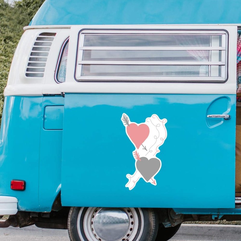 Extra Large 460mm 'Pink and Grey Hearts' Permanent Sticker Decal