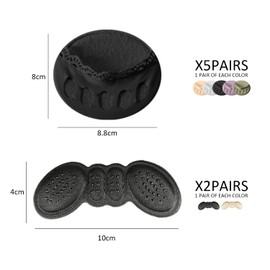 5 Pairs of lace Half Socks, 2 Pairs of Heel tabs, Honeycomb Front Pads, Non-Slip Metatarsal Pads, Invisible Non-Marking tabi Socks, Used for Foot Protection, Relieve Foot Pain and Fatigue