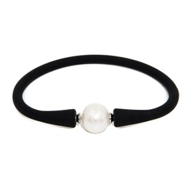 Secret & You Pearl Bracelet - Freshwater Cultured Pearl 10.5 to 11 mm and System for Changing the Pearl with a Different Colour of One Gem - Flexible Indian Rubber Band, Rubber, Pearl
