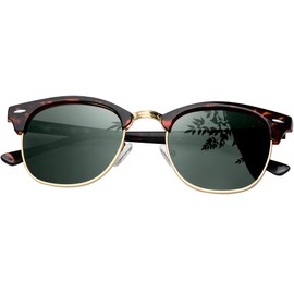 KANASTAL Polarized Sunglasses for Men Women Semi-Rimless Sun Glasses Green Lens UV Blocking Retro Trendy (Tortoise Shell Frame)