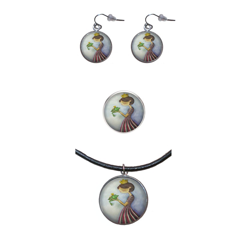 Verstellbarer Edelstahlring, 25mm Durchmesser, Handgemachte Illustration Prinzessin und Frosch