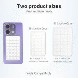 EKIND 2PCS Silicone Suction Cup Phone Holder, Silicon Adhesive Phone Grip,28 & 40 Double-Sided Sticky Grip, Hands-Free Phone Stand for Mirror, Window, Desk for Selfies, Video Calls(White)