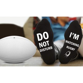 SoulQ Letter Printed Novelty Funny Sayings Knitted Crew Socks - DO NOT DISTURB,I'M WATCHING RUGBY, Black, L