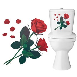GORGECRAFT 4Pcs Bathroom Rose Toilet Lid Sticker Plants Floral Wall Cover Decals Red Flower Green Leaves Self-Adhesive Waterproof PVC Bouquet Stickers for Wall Toilet Lid Tank Seat Laptop Cistern