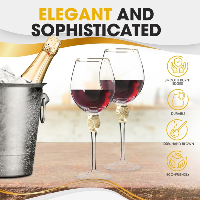 BERKWARE Premium Wine Glasses Set of 6 - Crystal Long