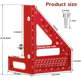 Aiwons 3D Multi-Angle Measuring Ruler -Precision Woodworking 3D Square Protractor 22.5-90 Degree and Miter Triangle Ruler - Aluminum Alloy Drawing Line Ruler for Engineer Carpenter and Craftsmen Red…